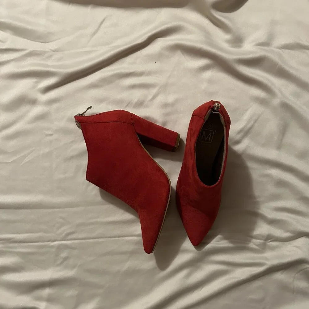 Red Suede High Heeled Ankle Boots - Size 8 - Maker's - Picture 1 of 10